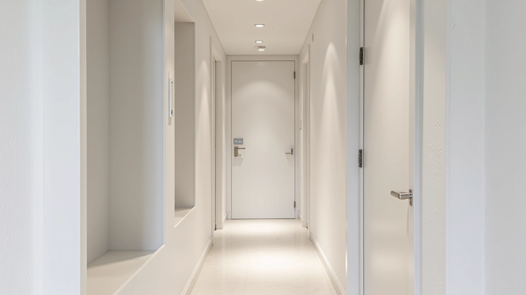 Corredor com nichos de parede e iluminação