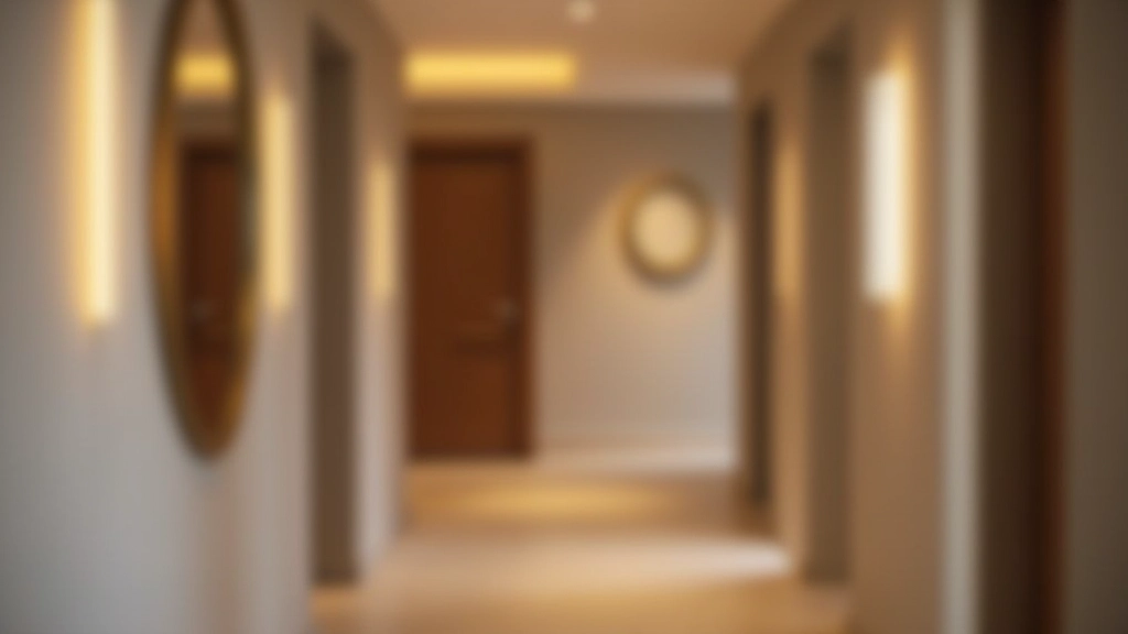Detalhe de espelho com moldura elegante e iluminação acento em corredor português