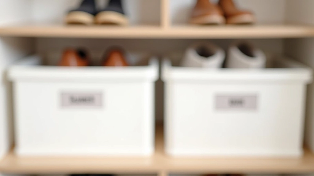 Caixas de armazenamento rotuladas para sapatos de verão e inverno, organização sazonal eficiente
